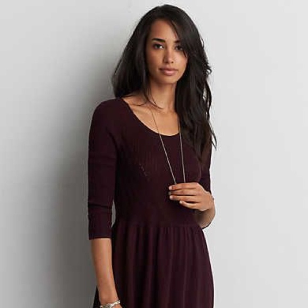 American Eagle Maroon Fit and Flare Sweater Dress